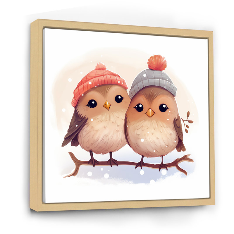 «Winter Winter Bird Lovers For Nursery II», art mural oiseau, Cadre flottant brun, H 30 po x l 30 po x P 1,5 po