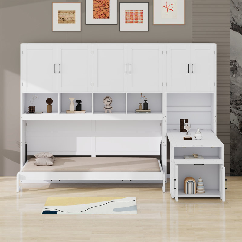 Lit escamotable mural avec placard et bureau Murphy, Blanc