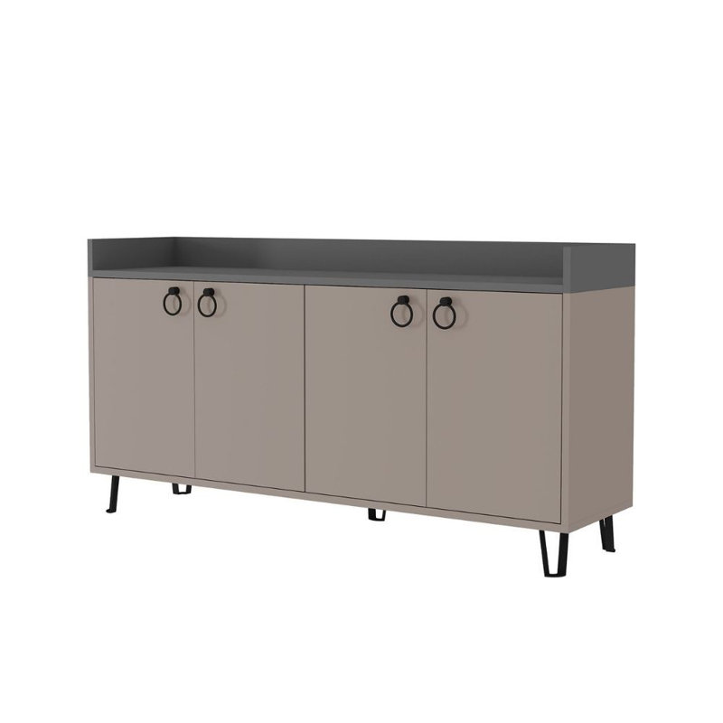 Brompton 140 Cm Wide Sideboard Modern Storage Cabinet with Hairpin Legs, Light Mocha/Anthracite