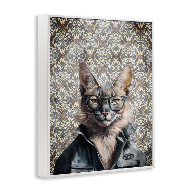  «Wild Cat on Damask», estampe numérique par Svetlana Aleynikova, H 14 po x l 11 po, Giclée encadrée blanc bord de mer