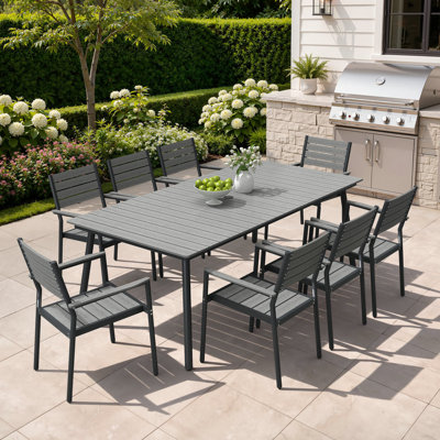 Cyanni 8 - Person 82.5'' L Outdoor Dining Set with Umbrella Hole