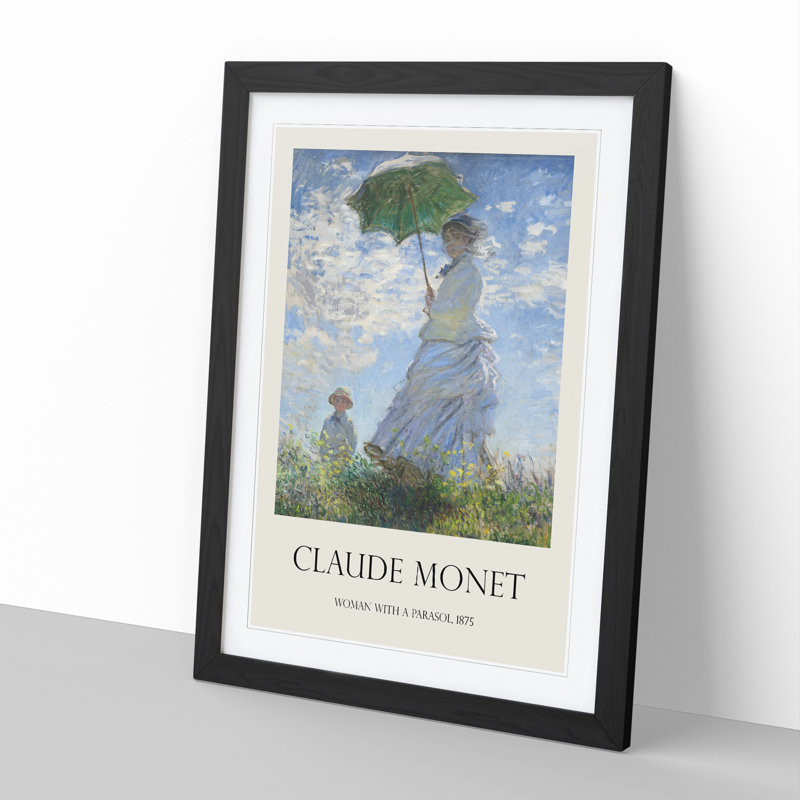Woman with a Parasol Print by Claude Monet - Picture Frame Painting, 65cm H x 48cm W x 2cm D, Black
