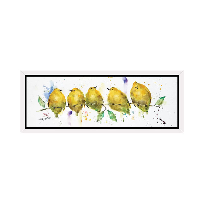 «Lemon Birds» - reproduction panoramique, H 20 po x l 60 po x P 1,5 po, Cadre blanc, Pas de tapis