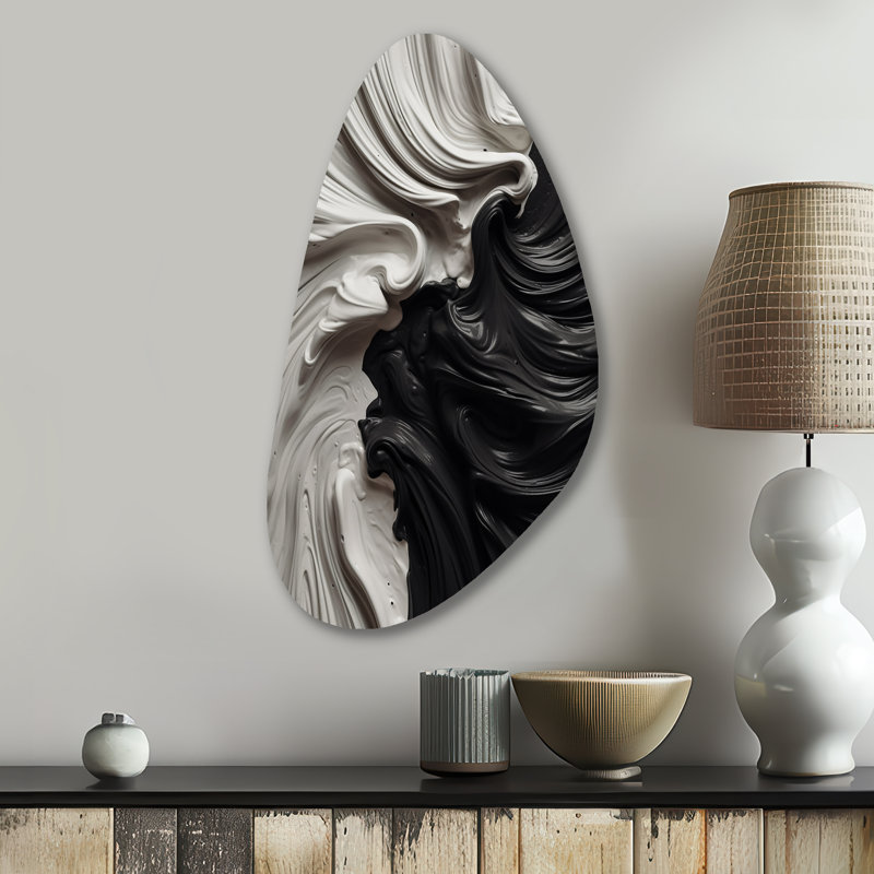 Décoration murale noir et blanc marbré Dreamscape I - Forme géométrique abstraite d'automne, H 31 po x l 17 po