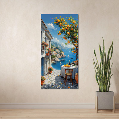 CXVU Amalfi Coast Canvas Wall Art, Lemon Tree Wall Art for Italian Kitchen Wall Decor, Mediterranean Italy Amalfi Coast Canvas Art Prints, Modern European Travel Poster Painting for Home 12x24 Inch