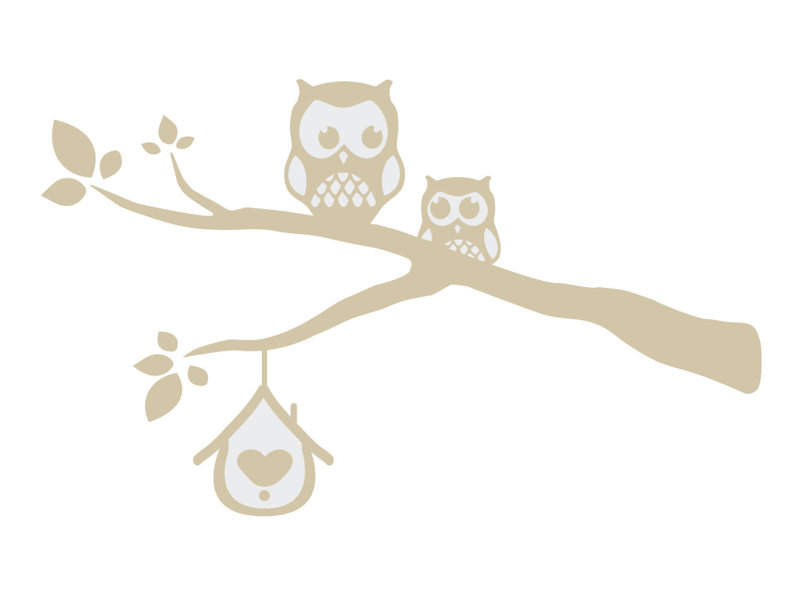 Décalcomanie murale owls sur une branche, H 24 po x l 40 po x P 0,01 po, Beige