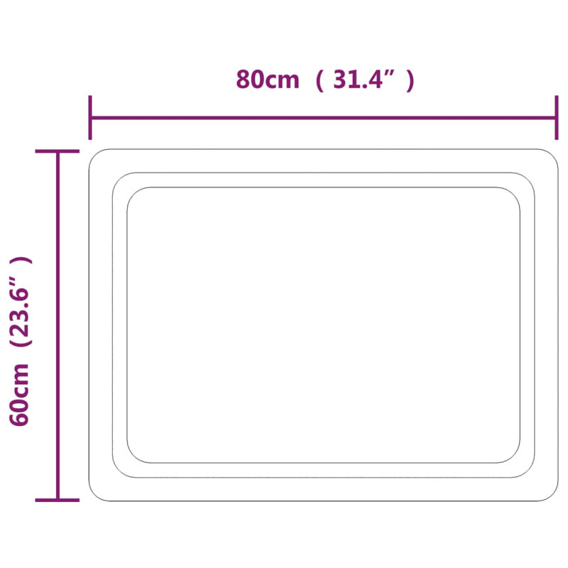 Flat Wall Mirror, 60 cm H x 80 cm W