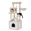 Arbre à chat de 56,7 po avec grand bac à litière, tour à chat en bois pour chats d'intérieur avec armoire de rangement, maisonnette confortable pour chat, poteau à griffes recouvert de sisal et boules suspendues remplaçables-2141264842