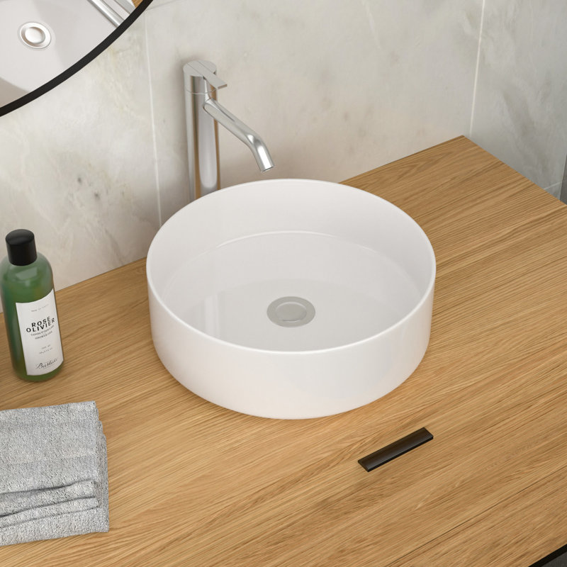 Lavabo vasque de salle de bain en céramique blanche, 15,73 po x 15,73 po, teinté, idéal pour les salles de bain classiques