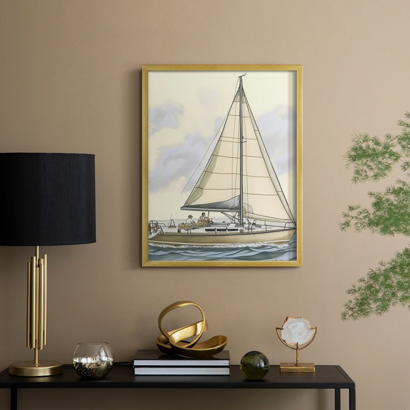 Série NAUTICAL Cxxix - reproduction encadrée de qualité supérieure - prête à être accrochée - aucun clou requis, Doré