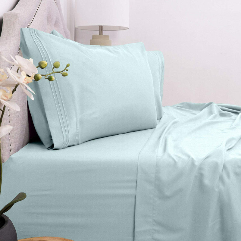 Microfiber Sheet Set, Light Blue, Queen Sheet Set + Fitted Sheet + 2 Pillowcases