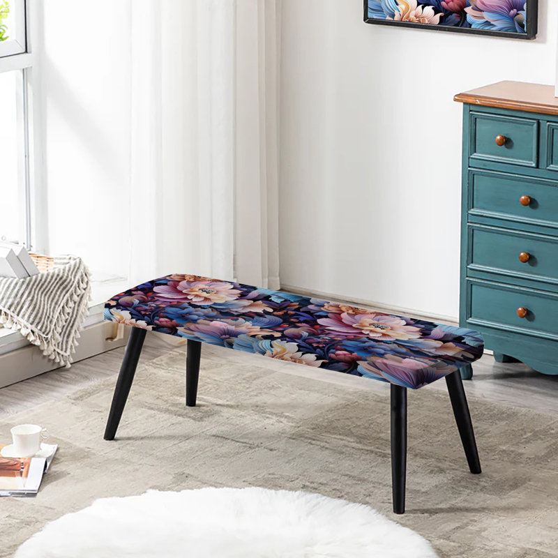 Purple Enchanted Forest Floral Pattern - Floral Upholstered Black Bench
