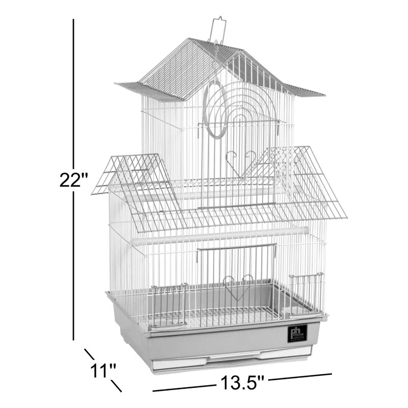 Higbee 22" Plastic Pointed Top Hanging Bird Cage with Perch, Yellow / White