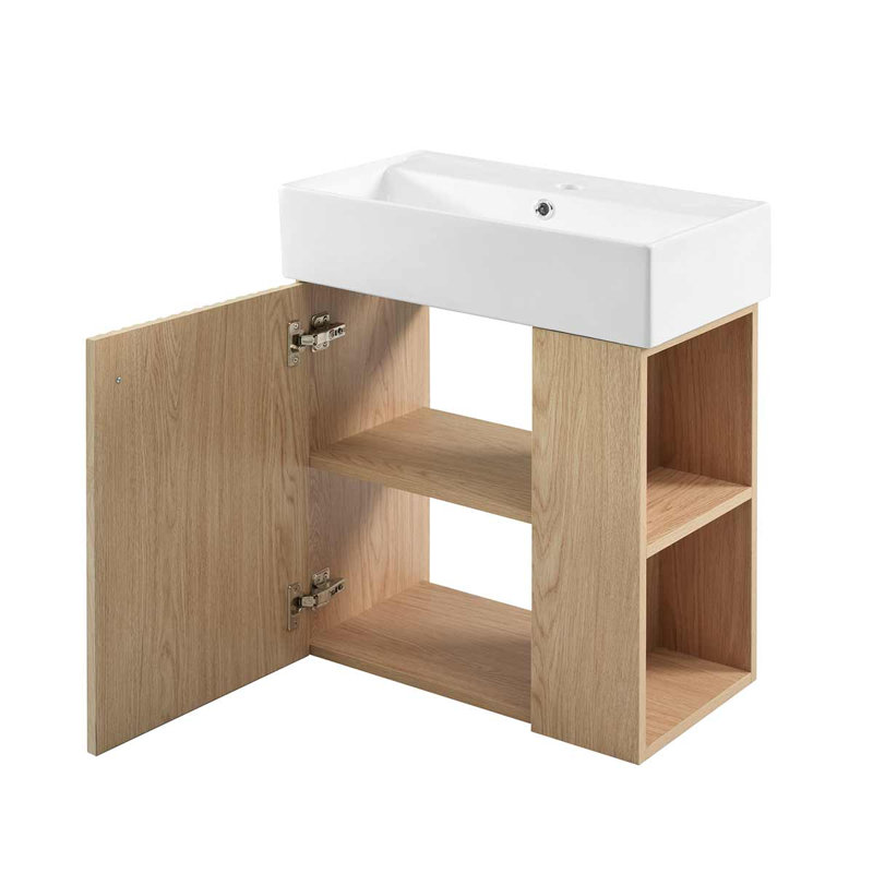 Meuble-lavabo flottant de 21,6 po avec lavabo en céramique pour petites salles de bain, rangement latéral