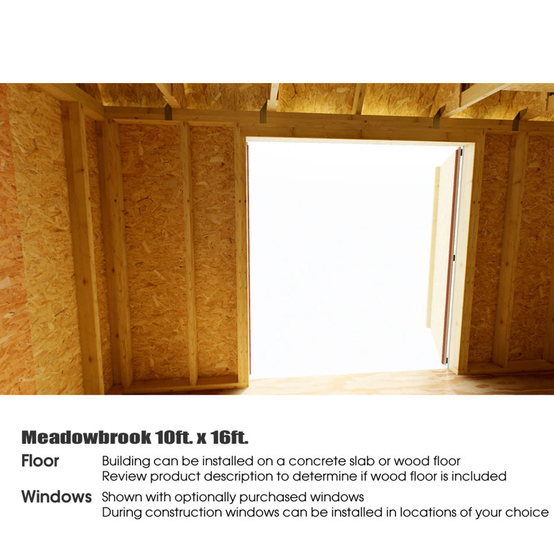 Meadowbrook 10 ft. W x 12 ft. D Solid Wood Storage Shed