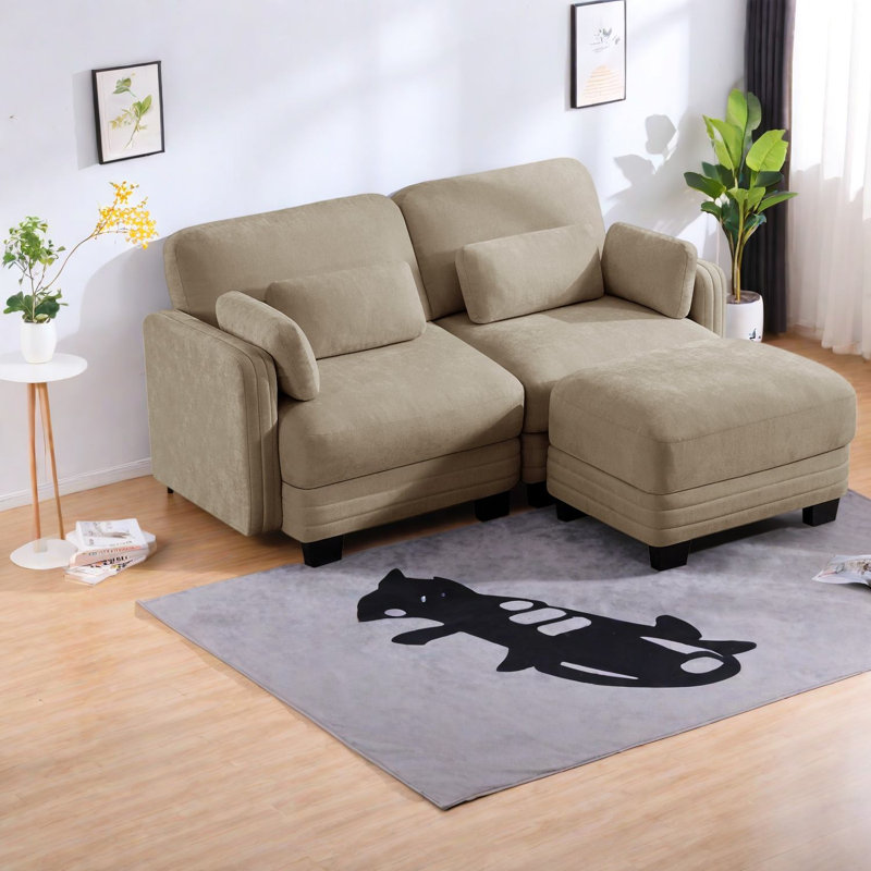Canapé d'angle modulaire à compression, pouf en chenille camel, canapé moderne