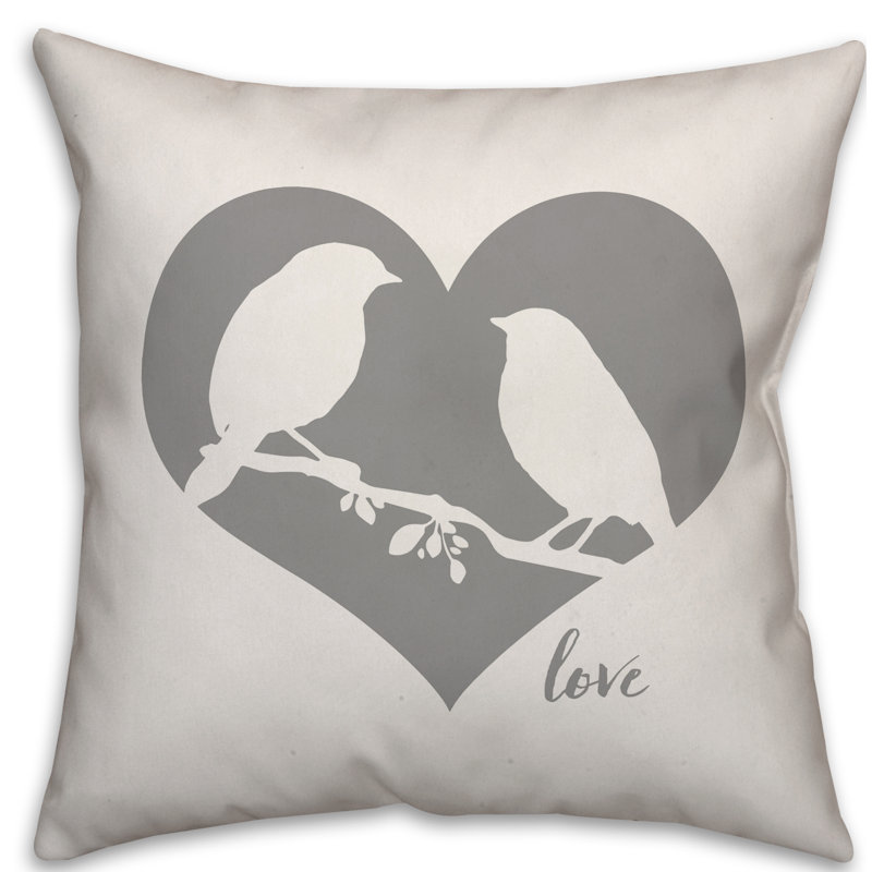 Coussin love oiseau, Polyester / Bourre en polyester, 16 po x 1 po, Blanc