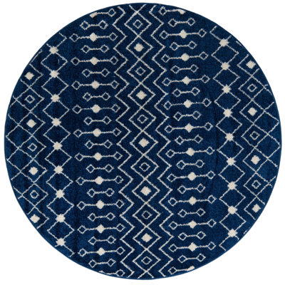 Tapis bleu / blanc en chenille / polyester tissé à la machine Briehn