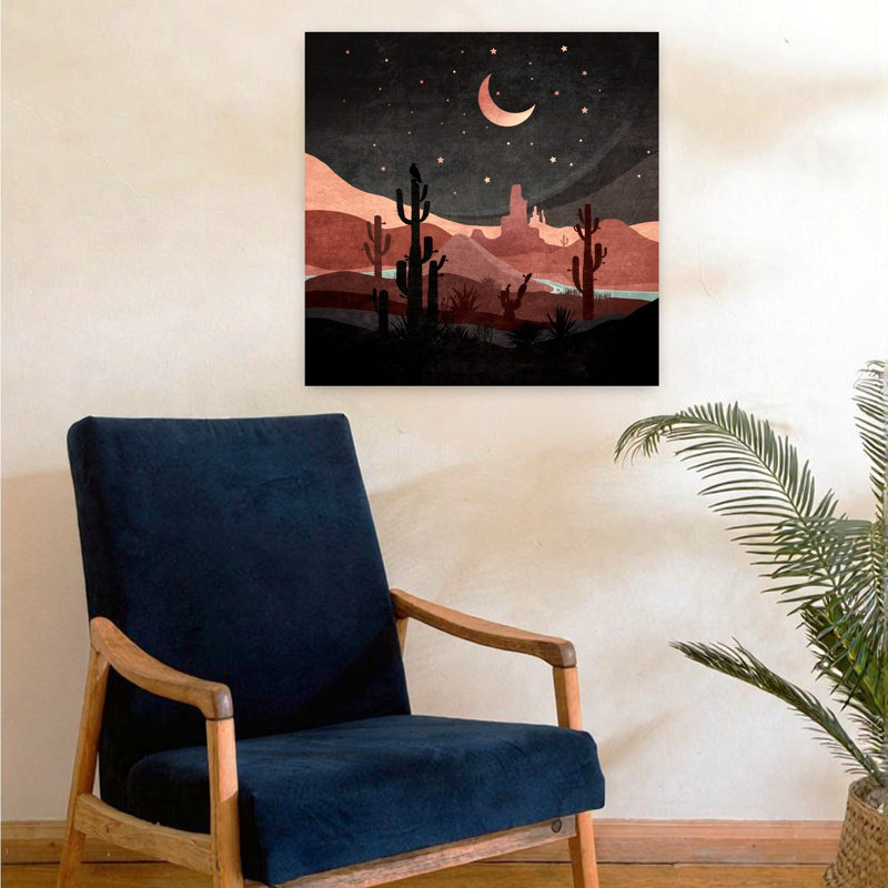 «Desert Moon Dream», impression paisible de paysage de montagne avec cactus paisible, H 24 po x l 24 po