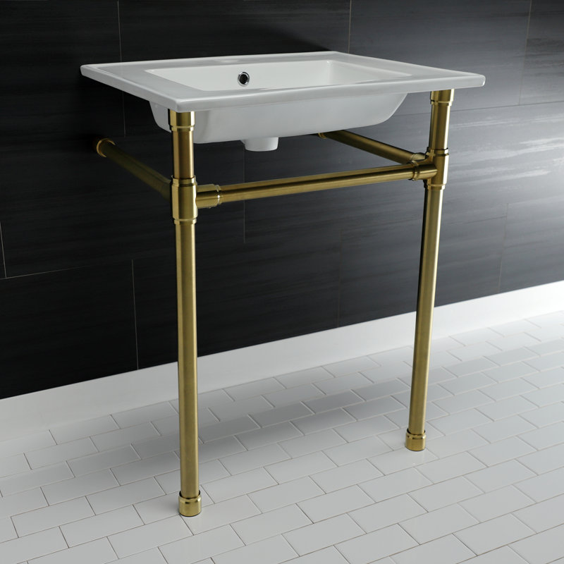 Kingston Brass Dreyfuss 25-Inch Ceramic Console Sink with Stainless Steel Legs, Brushed Brass, Single