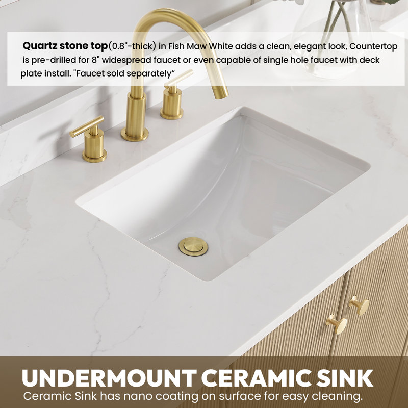 Waubun Rally 48'' Free Standing Single Bathroom Vanity with Calacatta Quartz Top, Natural Oak