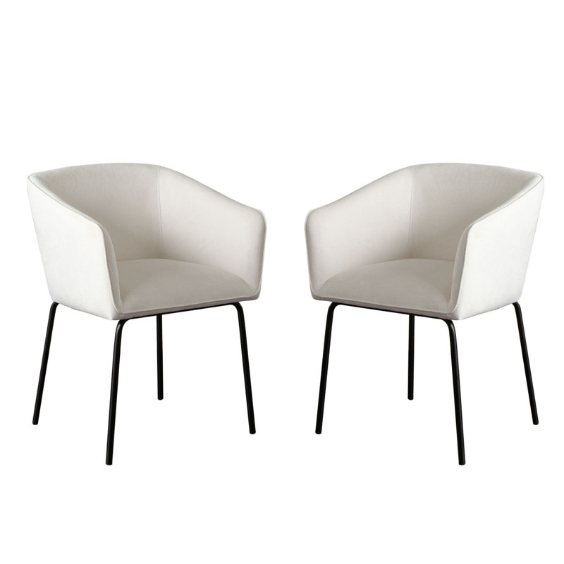 Ensemble de (2) chaises de salle à manger Avery en tissu performance blanc brume avec pieds en métal noir, Tissu blanc