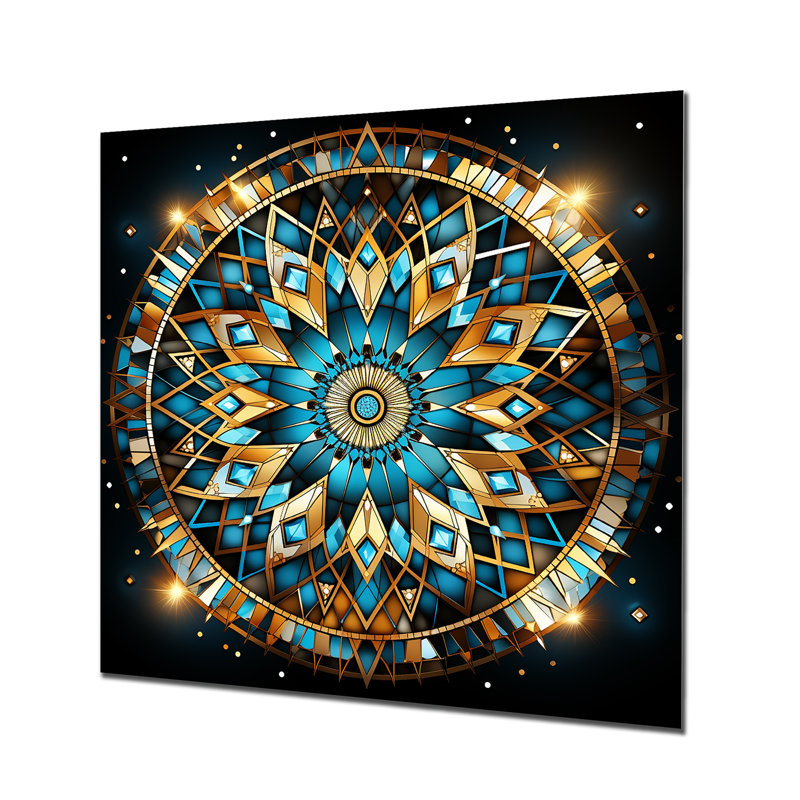 Blue And Gold Islamic Mandala II - Islam Metal Wall Art, 16" H x 16" W