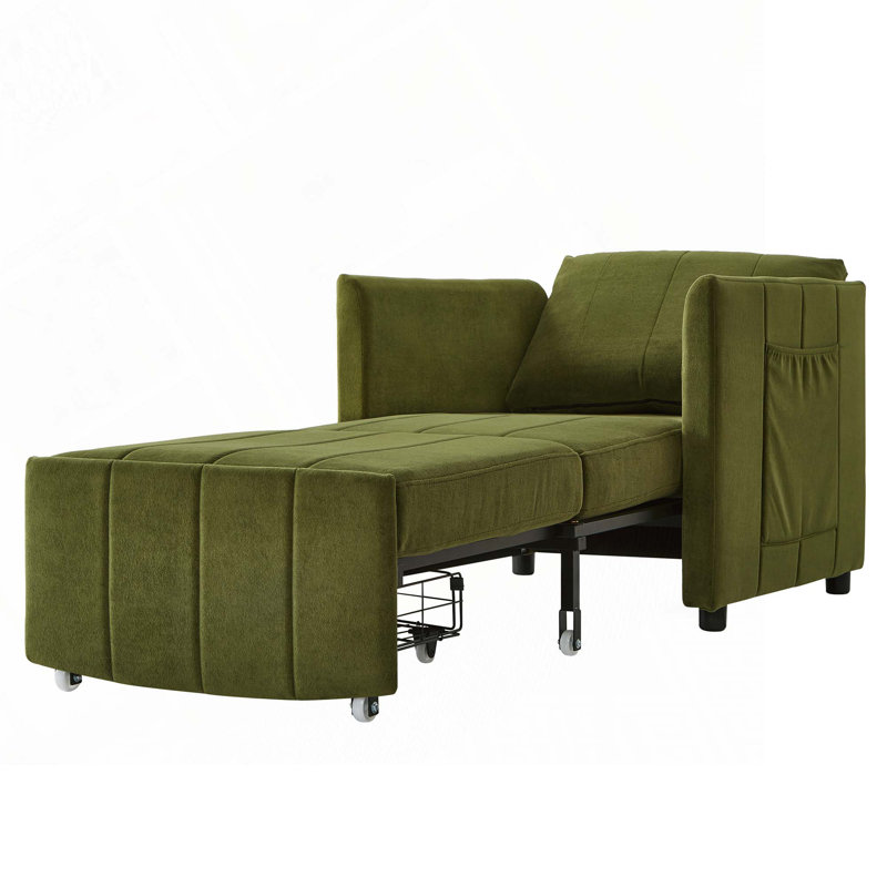 Fauteuil-lit en chenille convertible avec dossier réglable à 5 positions, poches latérales et panier de rangement, fauteuil-lit escamotable