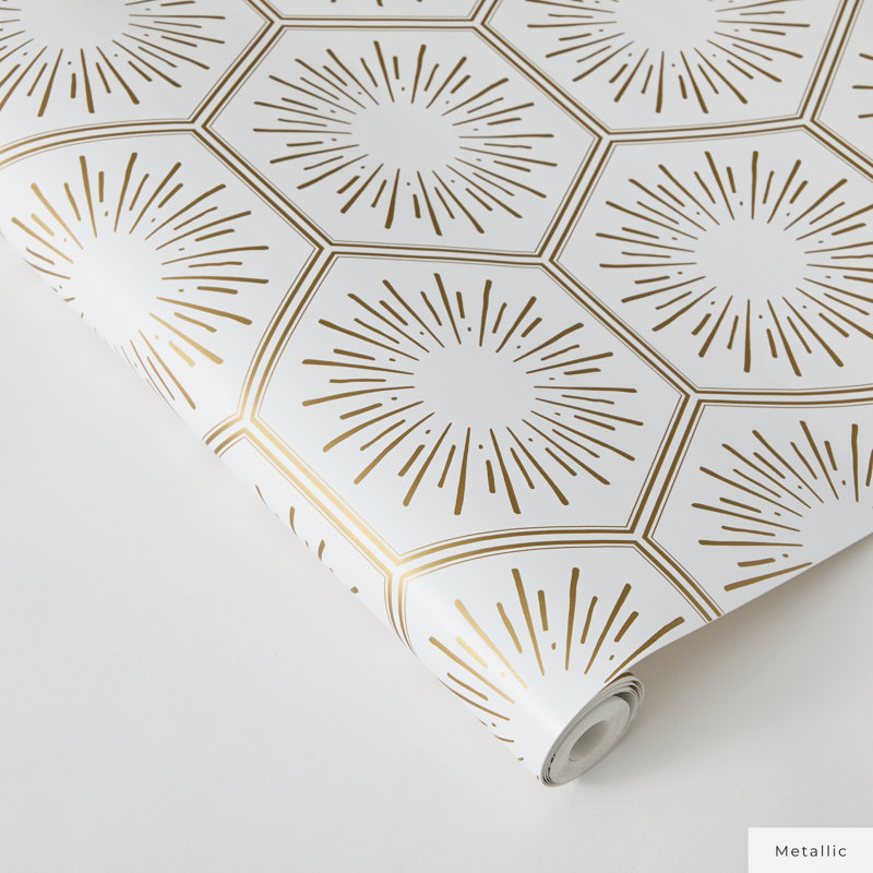 Bogomila 16.5' L x 20.5" W Peel and Stick Wallpaper Roll, Gold, 16.5" L x 20.5" W