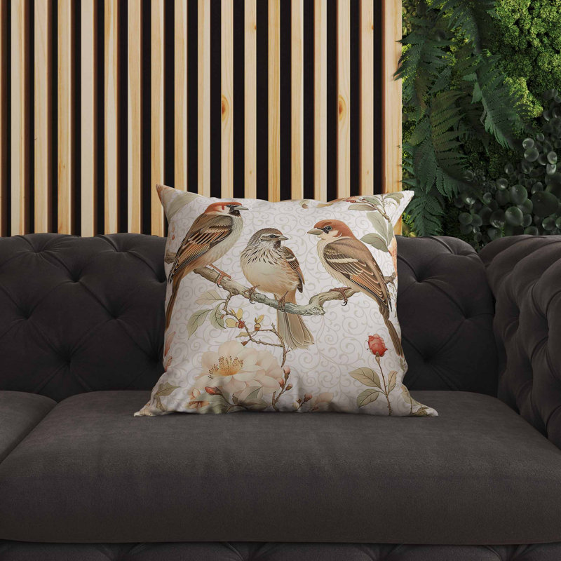 Coussin intérieur / extérieur Branch Buddies, Rose / Orange, Carré 16 po