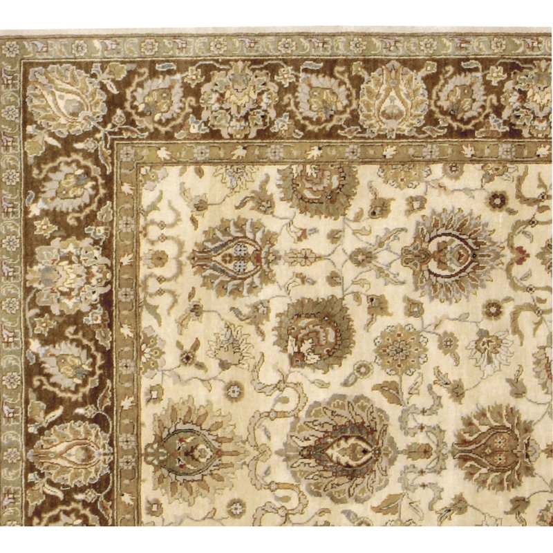 Tapis crème et brun noué à la main de haute qualité, Rectangle de 5 pi x 8 pi