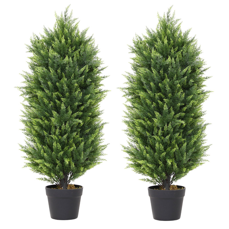 Faux cèdre arbre topiaire UV en pot, H 36 po x l 9,3 po x P 6,3 po
