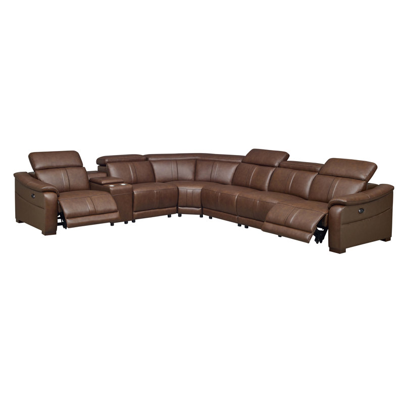 Barnemouth Leather Recliner Theater Set, Brown Leather Match, 31.5'' H X 126.5'' W X 112.5'' D