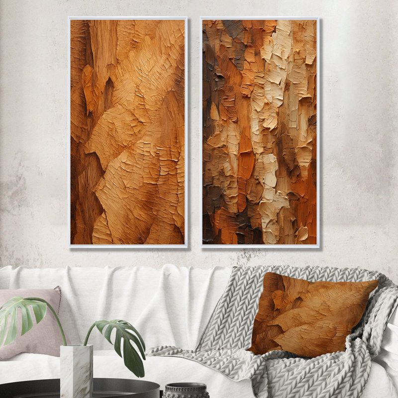 «Brown Tree Bark Essence II», ensemble de 2 reproductions d'art sur toile, H 28 po x l 25 po, Cadre flottant blanc