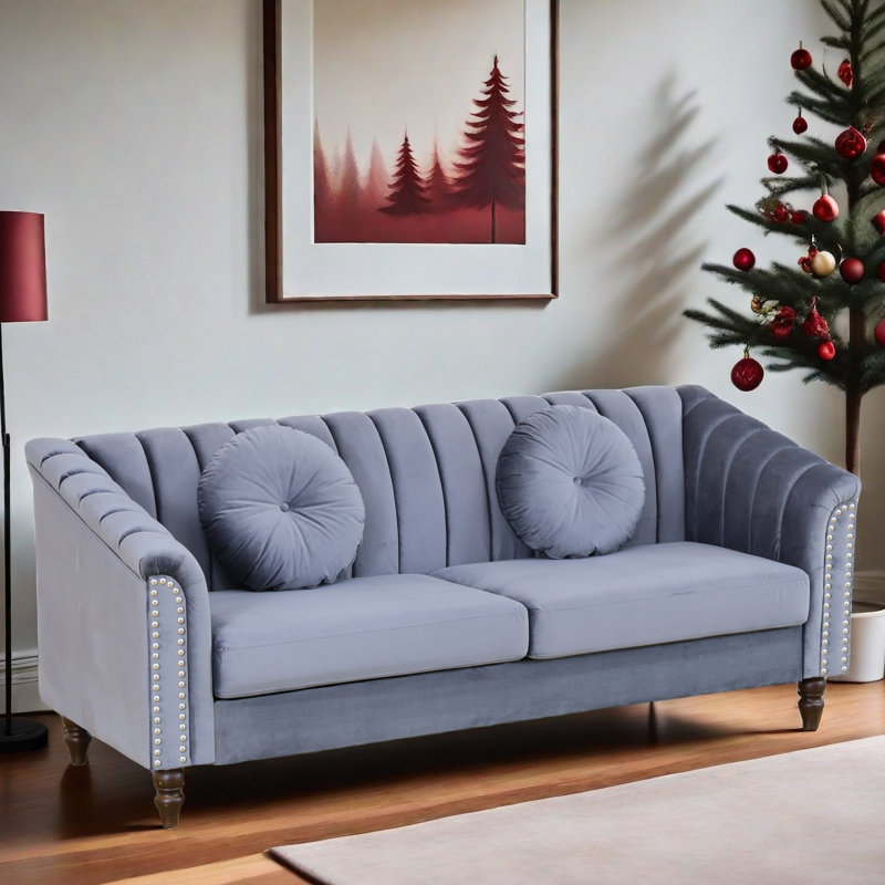Mikole Upholstered Sofa, Gray Velvet, 31" H x 75" W x 31" D