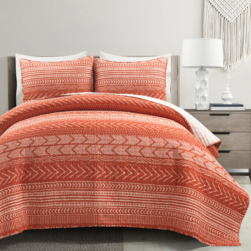 Lush Decor Hygge Geo Reversible Cotton Quilt Set, Full