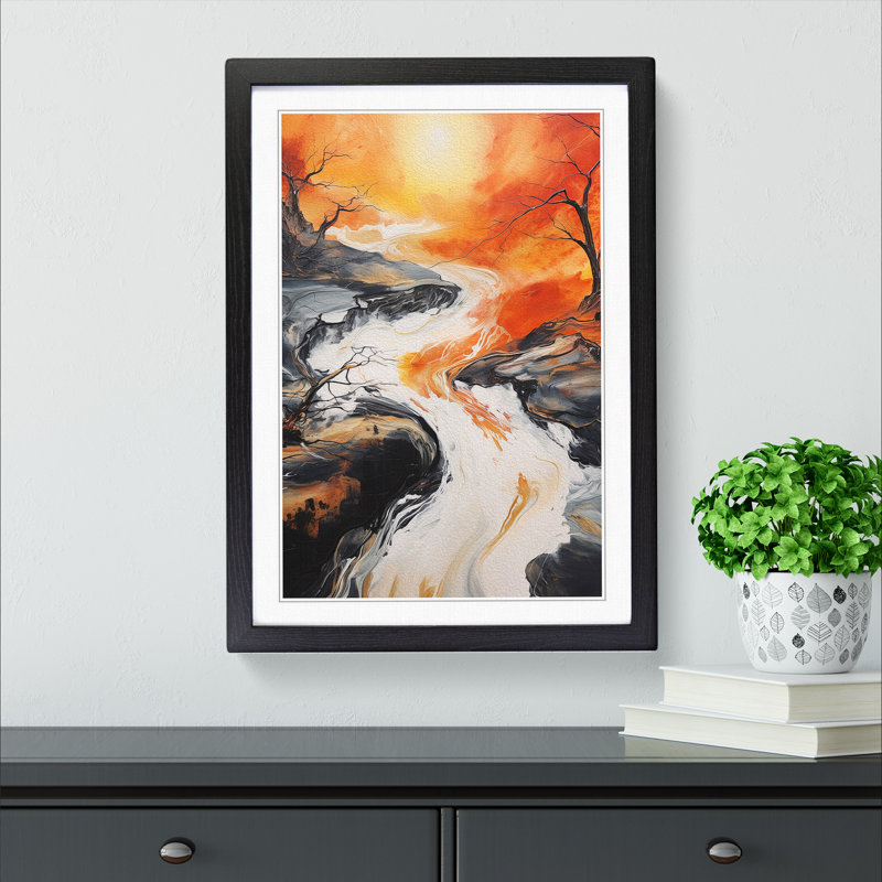 River Gestural No.2 - Single Picture Frame Print on Wood, 64cm H x 46cm W x 2cm D, Black