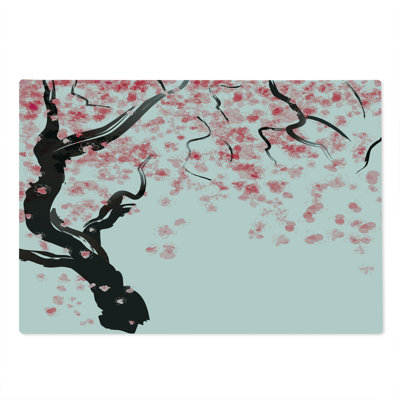Ambesonne Japanese Cutting Board Large Size Watercolor Effect Cherry Black Pink