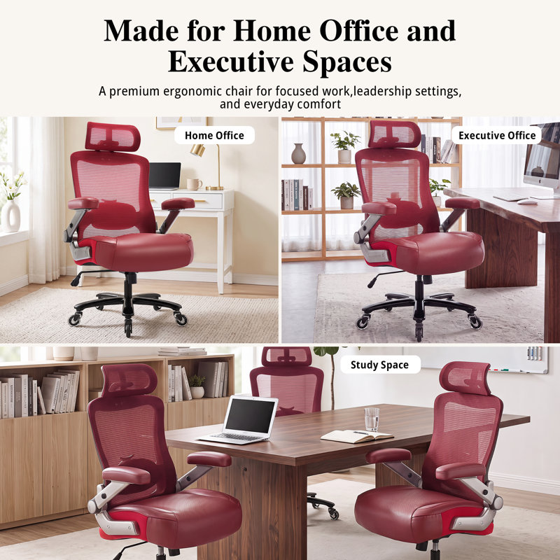 Grand et grand fauteuil de direction, chaise de bureau en maille robuste de 700 lb avec support lombaire dynamique, appui-tête réglable, accoudoirs rabattables en 3D, siège en cuir épais, chaise d'ordinateur pivotante à haut dossier pivotant pour le bureau à domicile