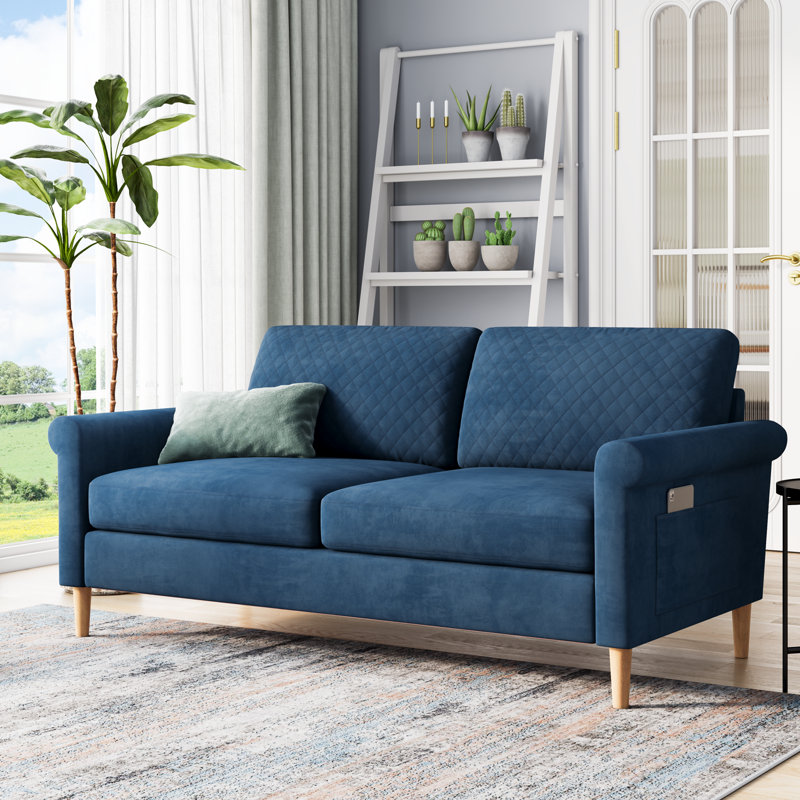Upholstered 65'' Loveseat, Blue 100% Polyester