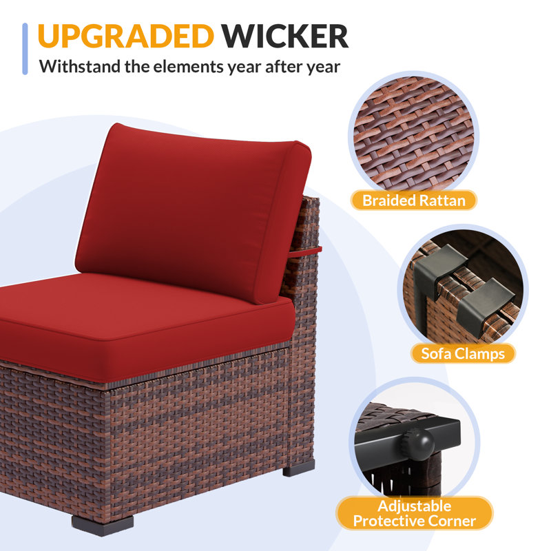 Cawanna 6 - Person Modular Patio Conversation Set with Cushions, Dark Red, No