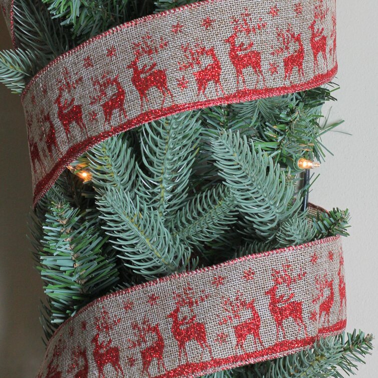 2 Red Wired Burlap Ribbon - 10 Yards