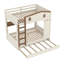 Lit superposé double en bois massif avec lit gigogne, tablettes de rangement et crochets-786373708-786373750