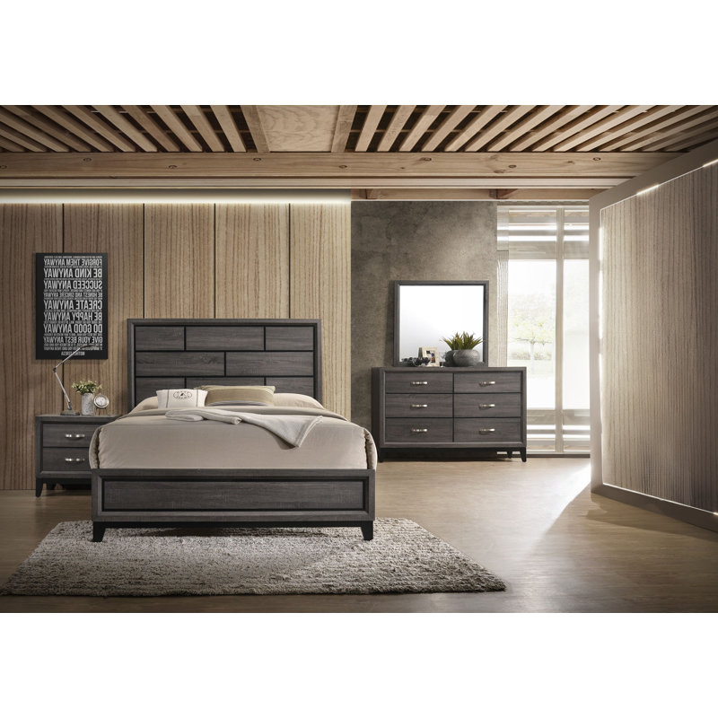 Ensemble de chambre à coucher à panneau 4-1 Yadier, Très grand, gris, Non