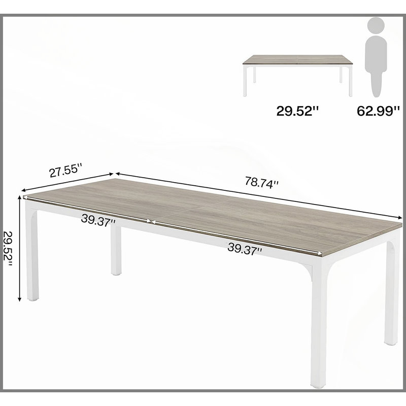Bureau d'ordinateur très long 78,7 pouces pour 2 personnes, poste de travail double pour bureau à domicile avec pieds en acier robustes et finition chêne moderne et blanc