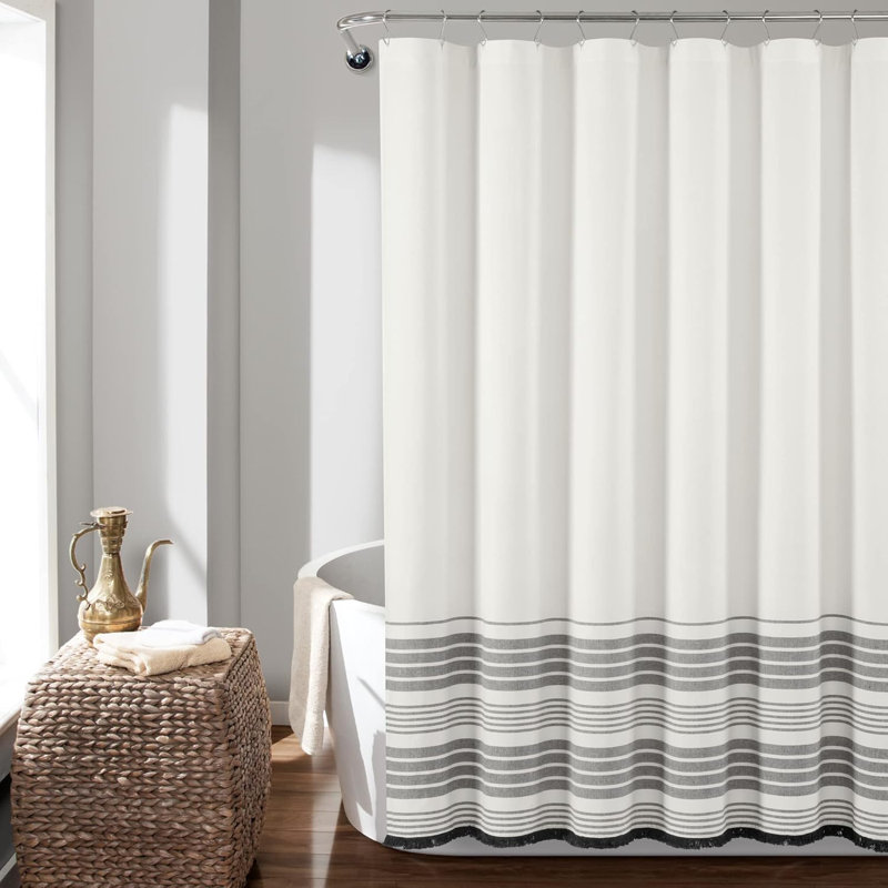 Cotton Shower Curtain Set, White/Grey