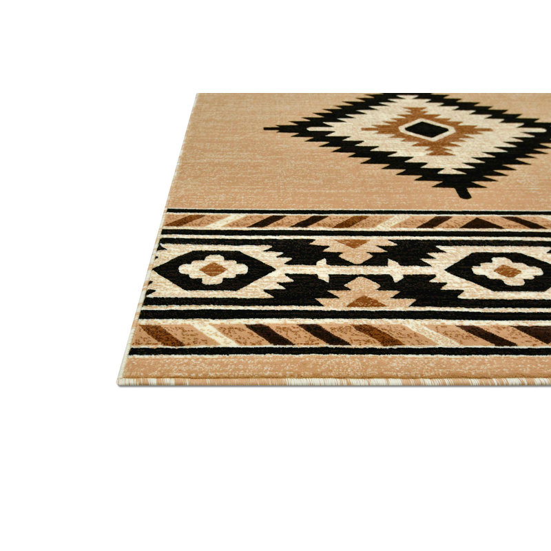 Tapis de style tribal beige et multicolore pour le salon HR, Rectangle 5 pi x 7 pi