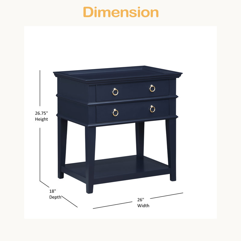 Table de chevet 2 tiroirs, Bleu
