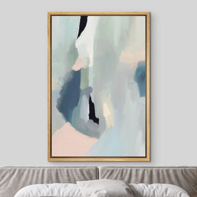 Signe, reproduction d'art sur toile encadrée, bleu, rose, pastel, aquarelle, collage, forme abstraite, illustrations, art moderne, décoration bohème, coloré, chic pour le salon, la chambre à coucher, le bureau