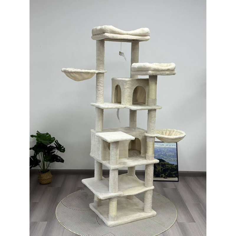Arbre à chat 68 pouces à plusieurs niveaux pour grimper et faire la sieste, 6 aires de jeu, coussins moelleux amovibles, poteaux à griffer enveloppés, hamacs confortables et confortables, largeur de 18,16 po, l 41,28 lb